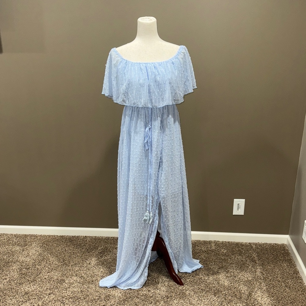 Elegant Light Blue Off-Shoulder Dress